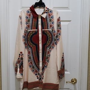Men's Size 2XL African Print Long-Sleeved Shirt